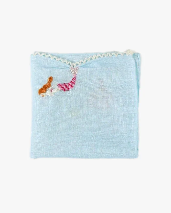 Japanese Handkerchief, Hikkomi Scalloped, Light Blue Mermaid sold by Kiriko product image thumbnail 5