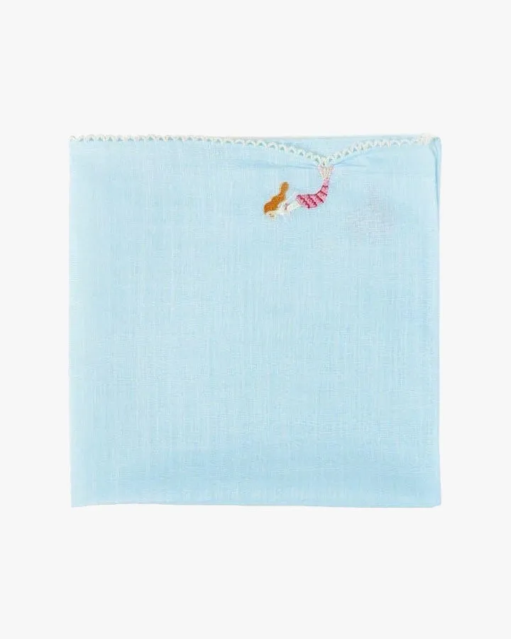 Japanese Handkerchief, Hikkomi Scalloped, Light Blue Mermaid sold by Kiriko