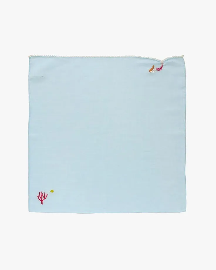 Japanese Handkerchief, Hikkomi Scalloped, Light Blue Mermaid sold by Kiriko product image thumbnail 4