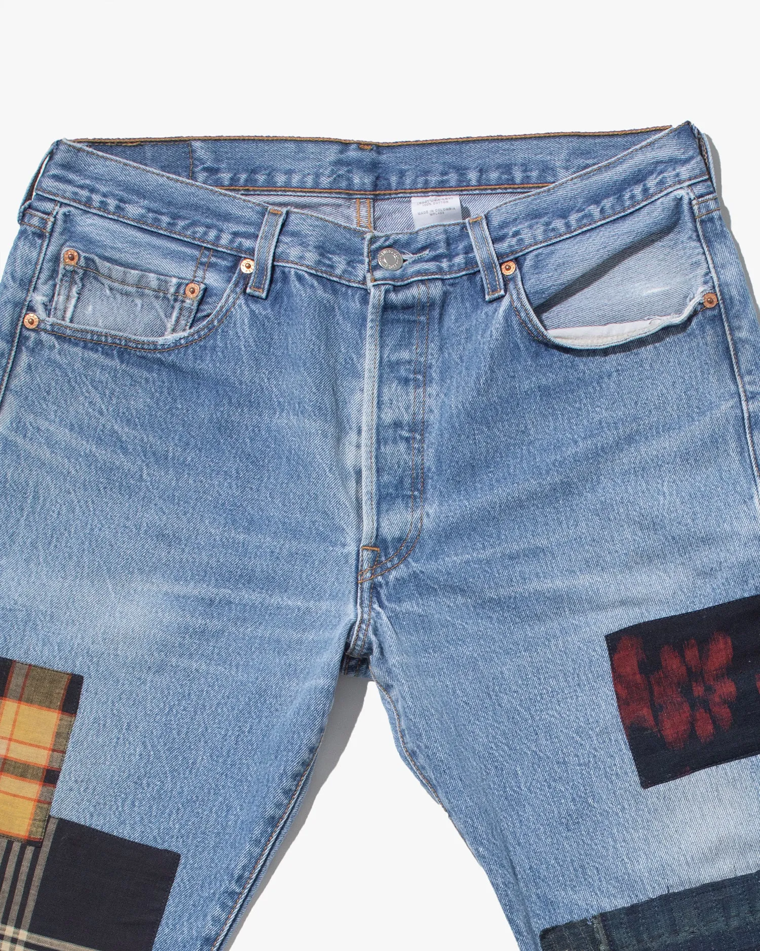 Kiriko Custom Denim Jeans, Patched Vintage Boro, Levi's Brand, Light Denim with Boro, Gold and Red Patches - 36 sold by Kiriko product image thumbnail 2