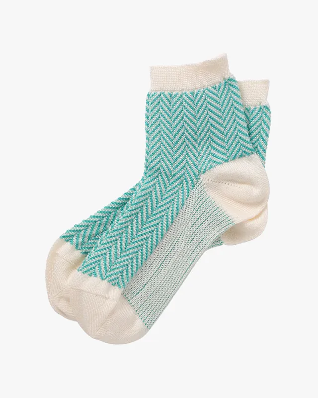 Knitwin, Crew Socks, Cotton, Memeri Herringbone Aqua sold by Kiriko