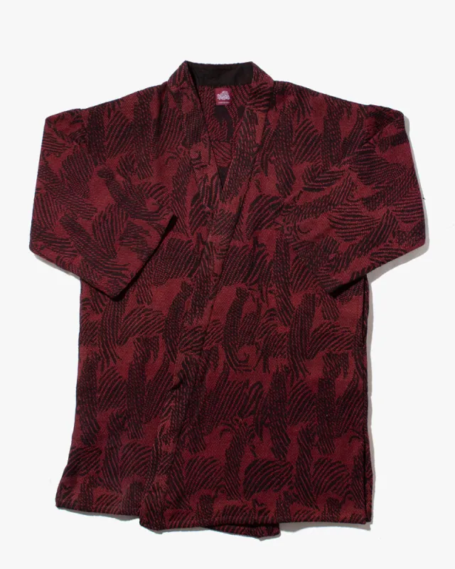 Wa-Modern Haori Robe, Jacquard Weave, Wana, Maroon sold by Kiriko