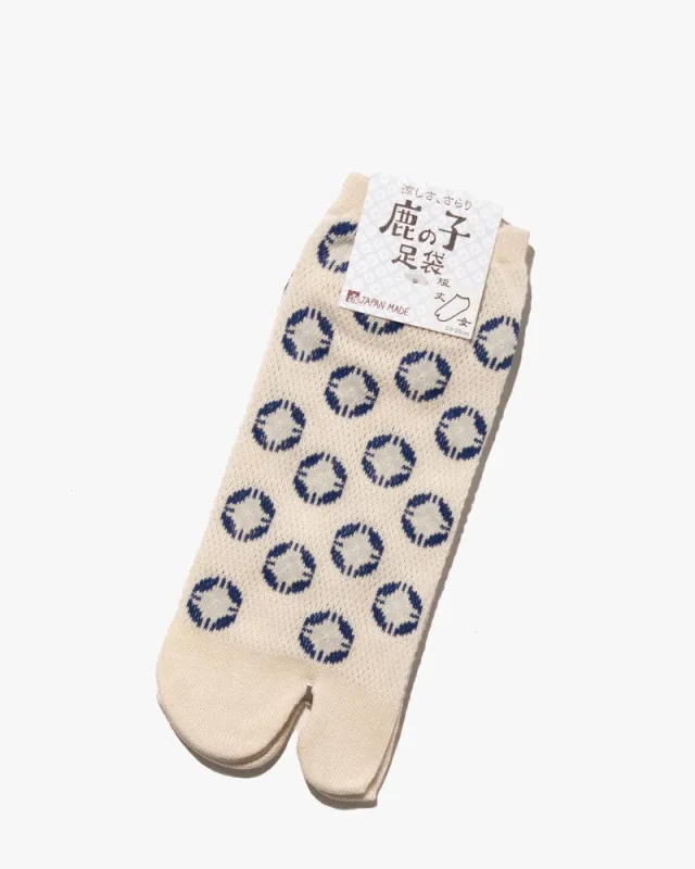 Wa Modern, Tabi Socks, Ankle, Kanoko Mesh, White and Indigo Sekka (S/M) sold by Kiriko