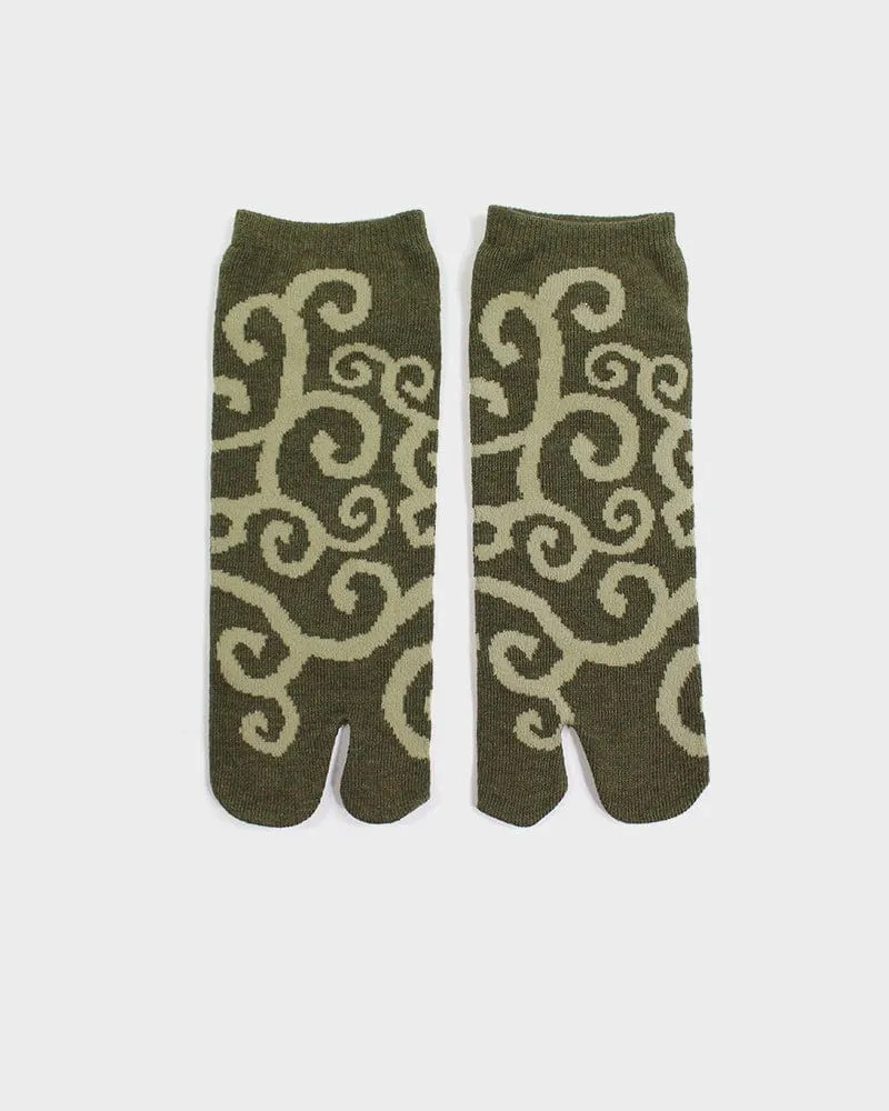 Wa-Modern, Tabi Socks, Ankle, Karakusa, Olive Green - (M/L) sold by Kiriko product image thumbnail 2