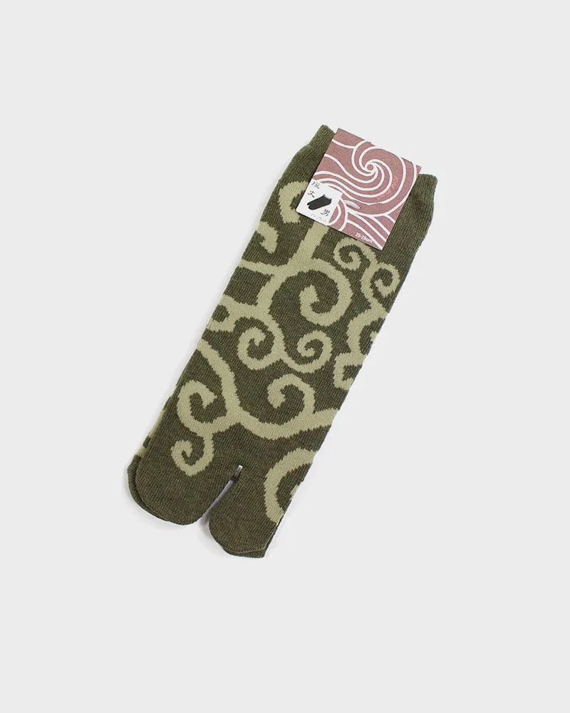 Wa-Modern, Tabi Socks, Ankle, Karakusa, Olive Green - (M/L) sold by Kiriko