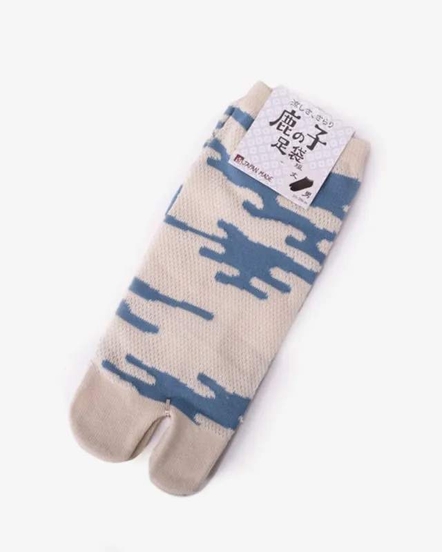 Wa-Modern, Tabi Socks, Ankle, Kakure Kanoko Mesh, White and Blue (M/L) sold by Kiriko