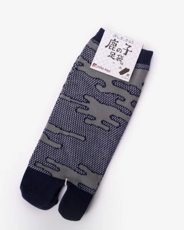 Wa-Modern, Tabi Socks, Ankle, Kakure Kanoko Mesh, Indigo and Grey (M/L) sold by Kiriko