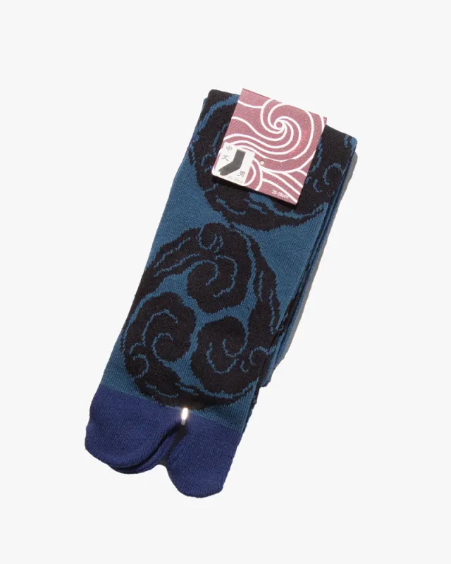 Wa Modern, Tabi Socks, Crew, Mitsudomoe, Teal and Royal Blue (M/L) sold by Kiriko