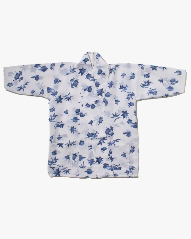 Kiriko Custom, Altered Yukata Jacket, White with Blue Leaves sold by Kiriko