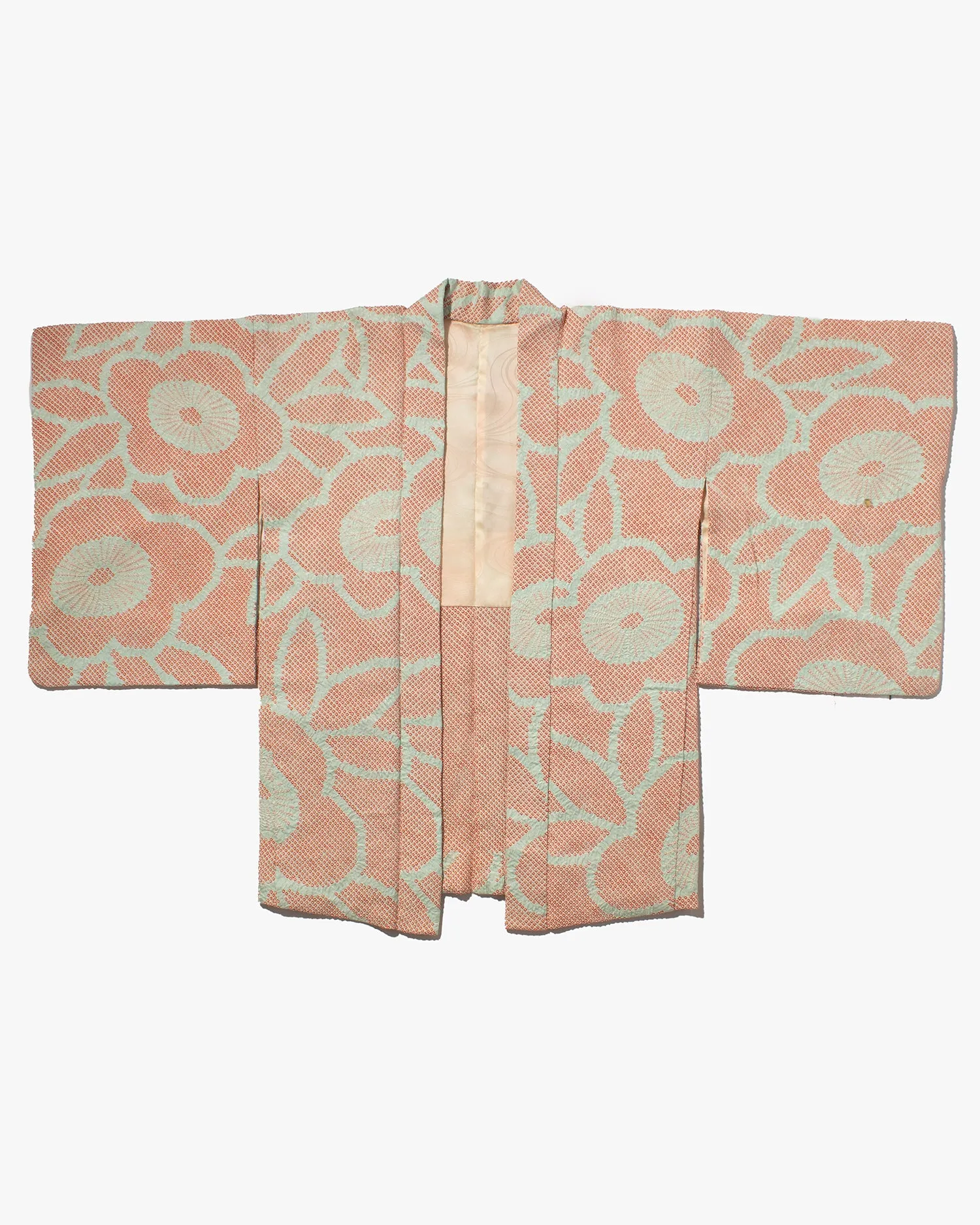 Vintage Haori Jacket, Full Shibori, Pink and Light Blue Flowers sold by Kiriko