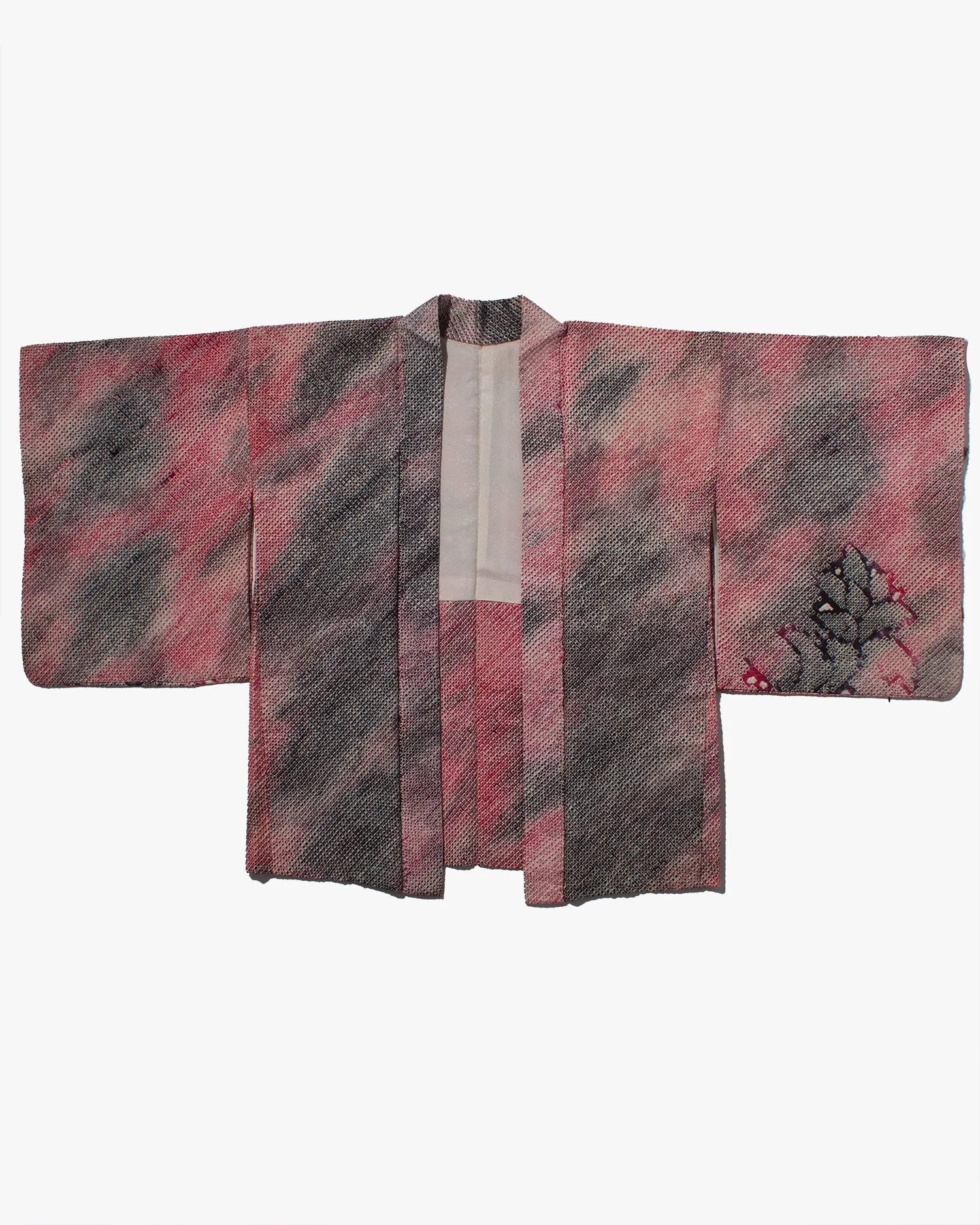 Vintage Haori Jacket, Full Shibori, Black and Red Gradient with Flowers sold by Kiriko