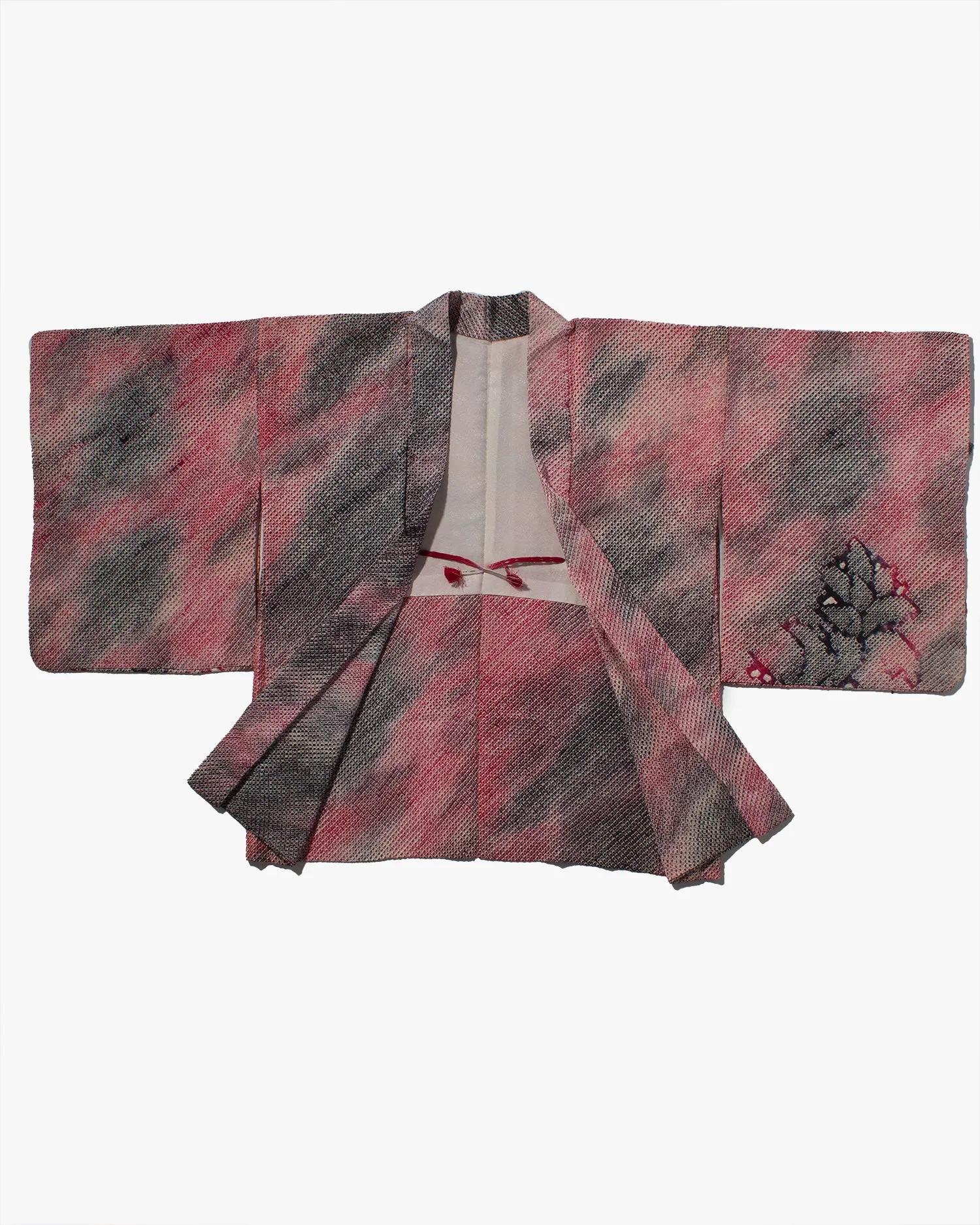 Vintage Haori Jacket, Full Shibori, Black and Red Gradient with Flowers sold by Kiriko product image thumbnail 3