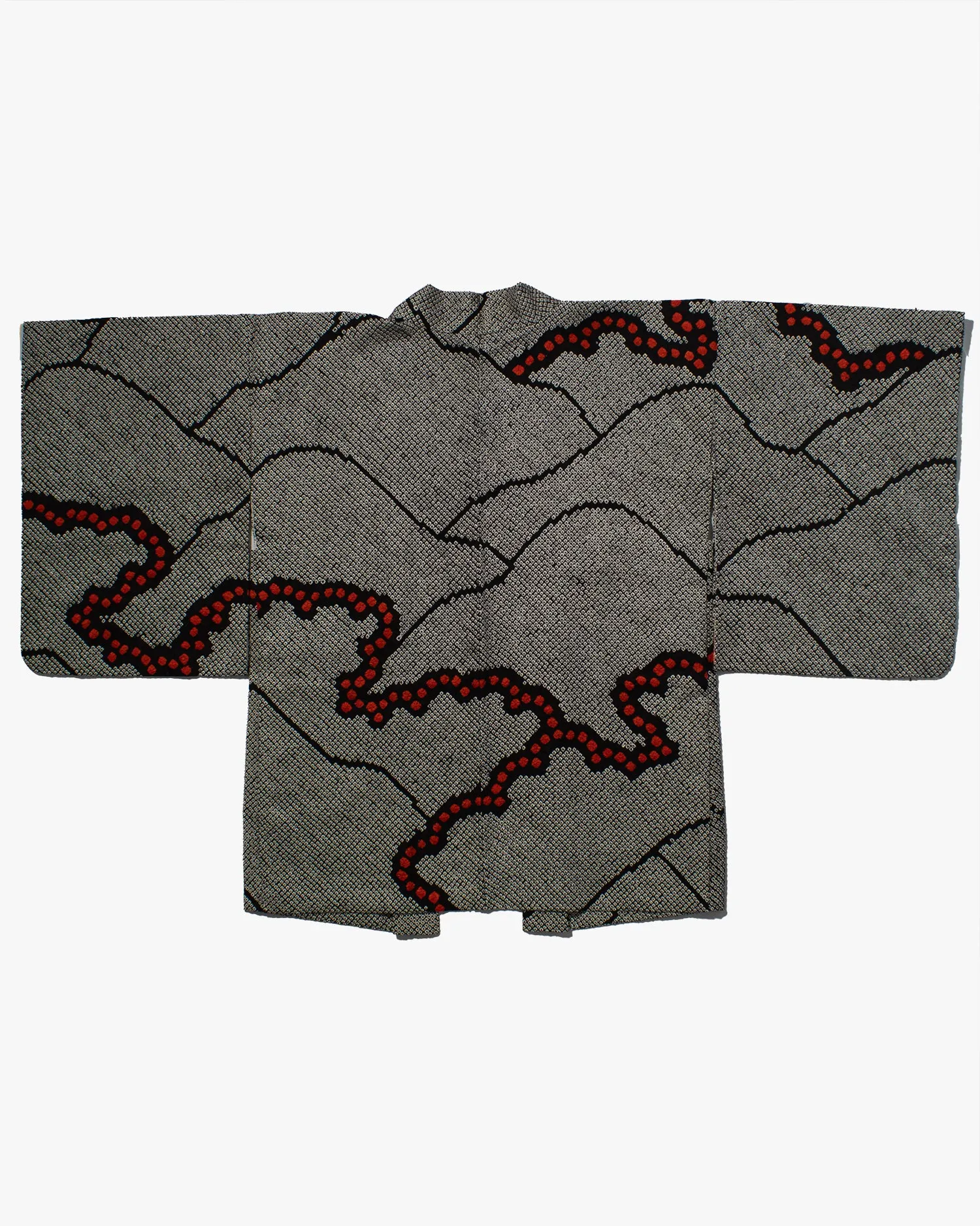 Vintage Haori Jacket, Full Shibori, Black with Red Dotted Clouds sold by Kiriko product image thumbnail 4