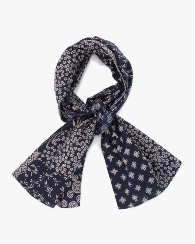Kiriko Original Scarf, Classic, Indigo Igeta Sakura and Swirls sold by Kiriko