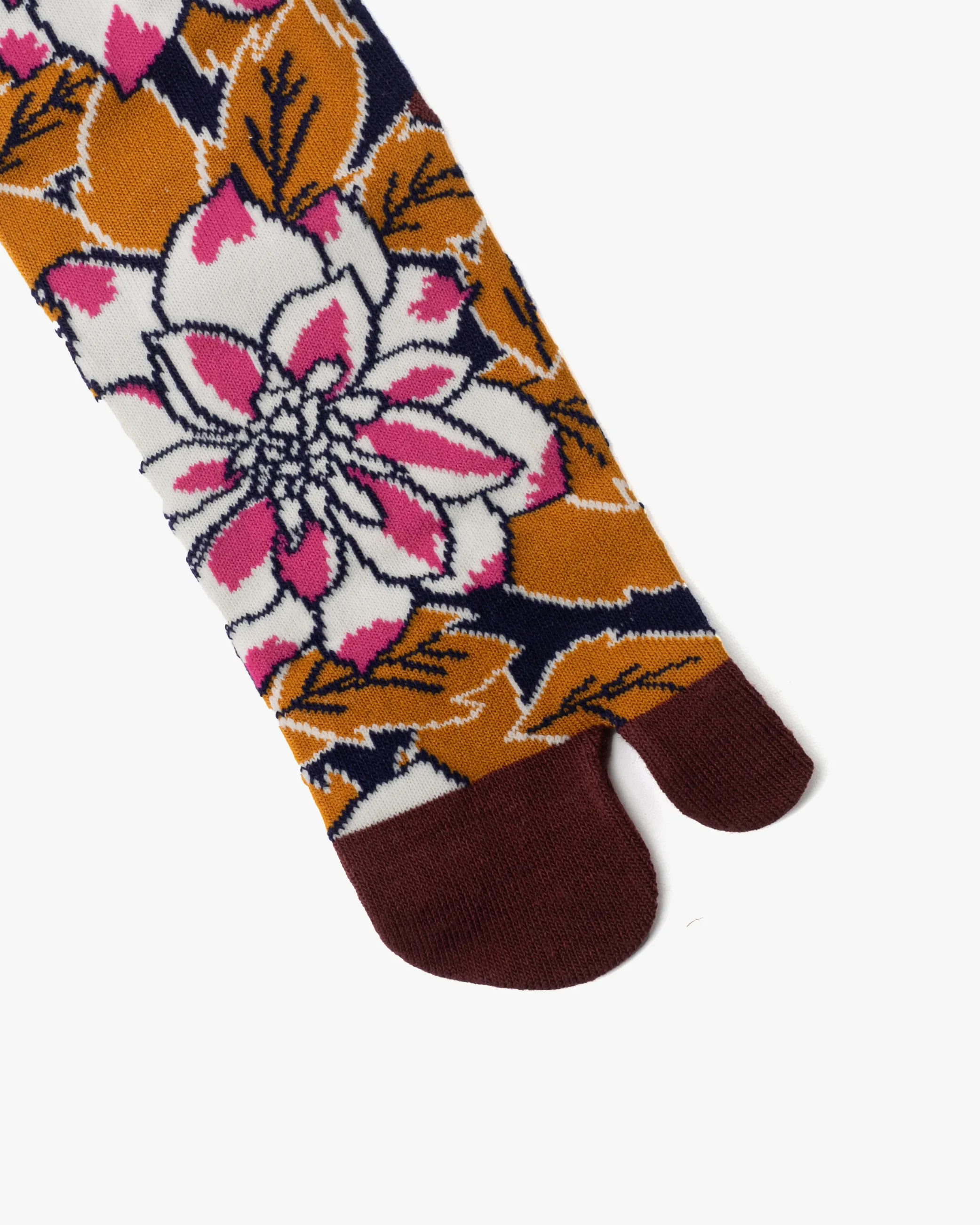 Wa Modern, Tabi Socks, Crew, Mustard Leaves and White with Pink Chrysanthemum sold by Kiriko product image thumbnail 2