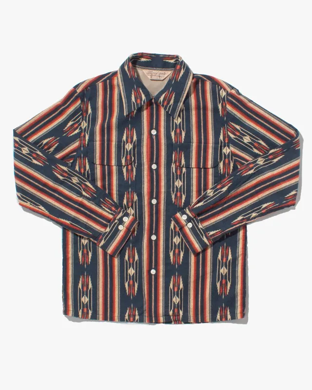 Japanese Repro Chamois Cotton Flannel, Starry Gate by Jelado Brand, Navy with Red and Cream Patterns sold by Kiriko