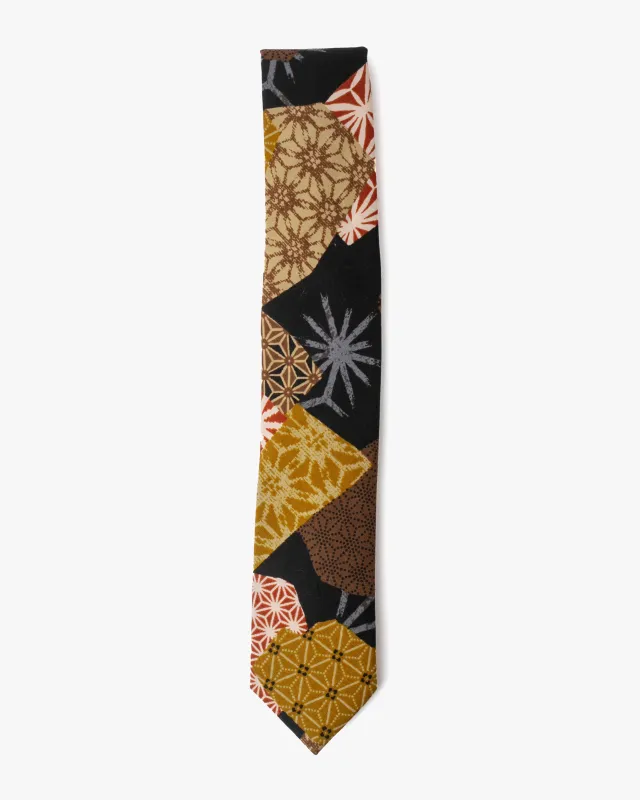 Kiriko Original Tie, Classic, Burnt Orange & Golden Yellow Patchwork Style sold by Kiriko