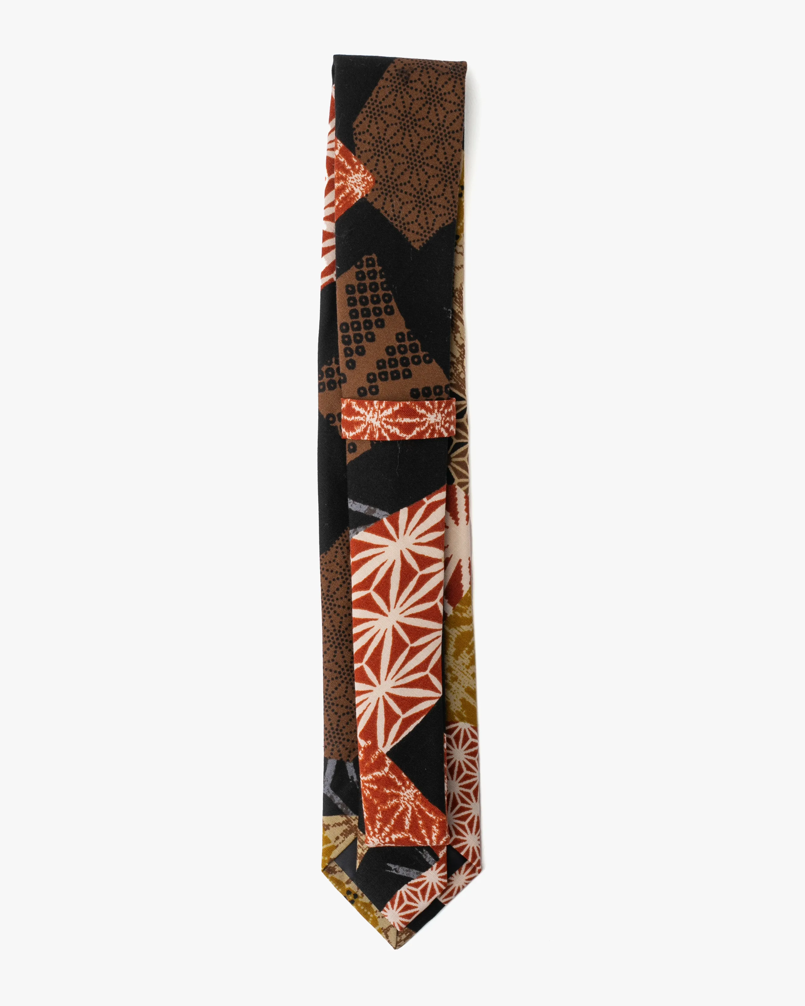 Kiriko Original Tie, Classic, Burnt Orange & Golden Yellow Patchwork Style sold by Kiriko product image thumbnail 4