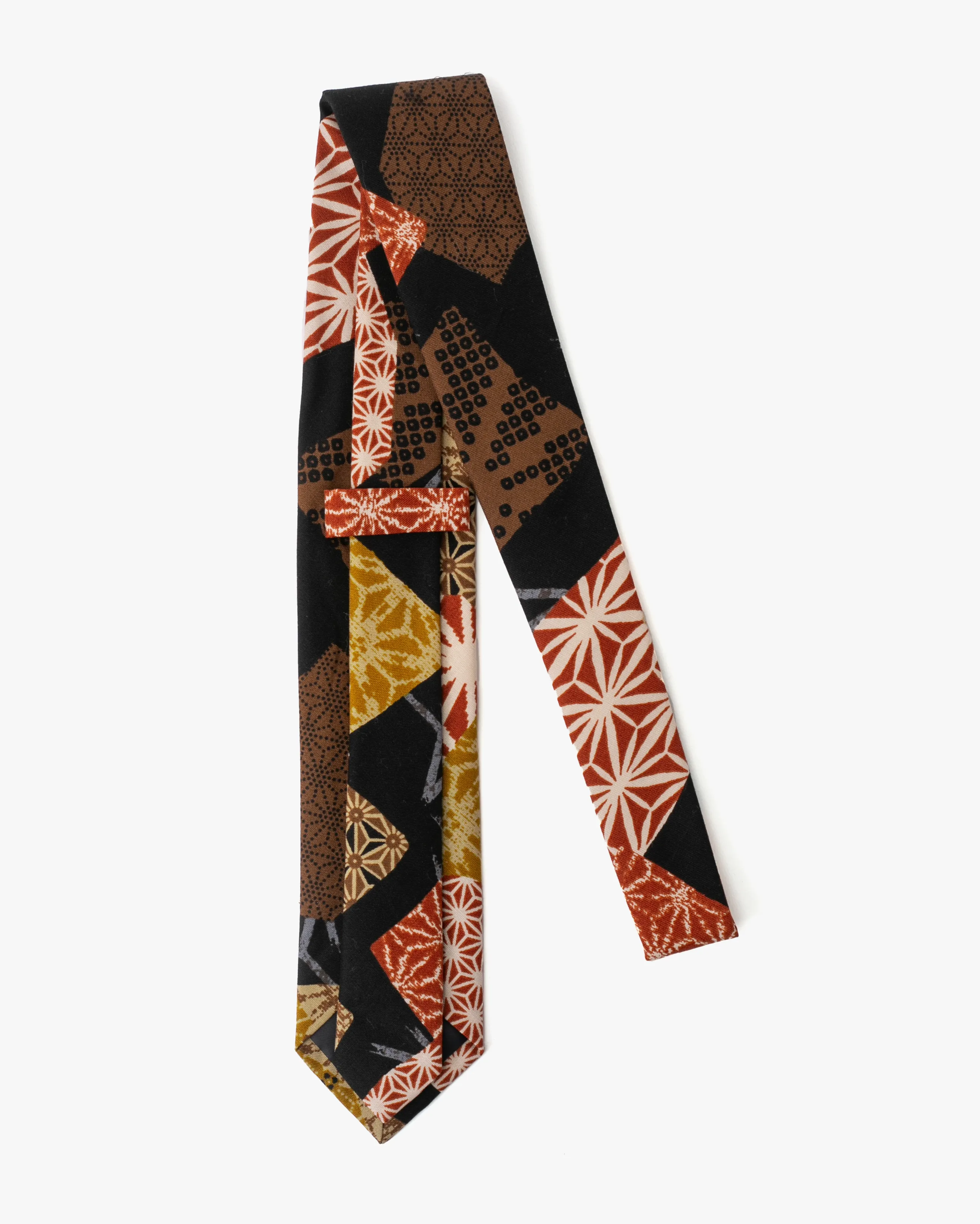 Kiriko Original Tie, Classic, Burnt Orange & Golden Yellow Patchwork Style sold by Kiriko product image thumbnail 3