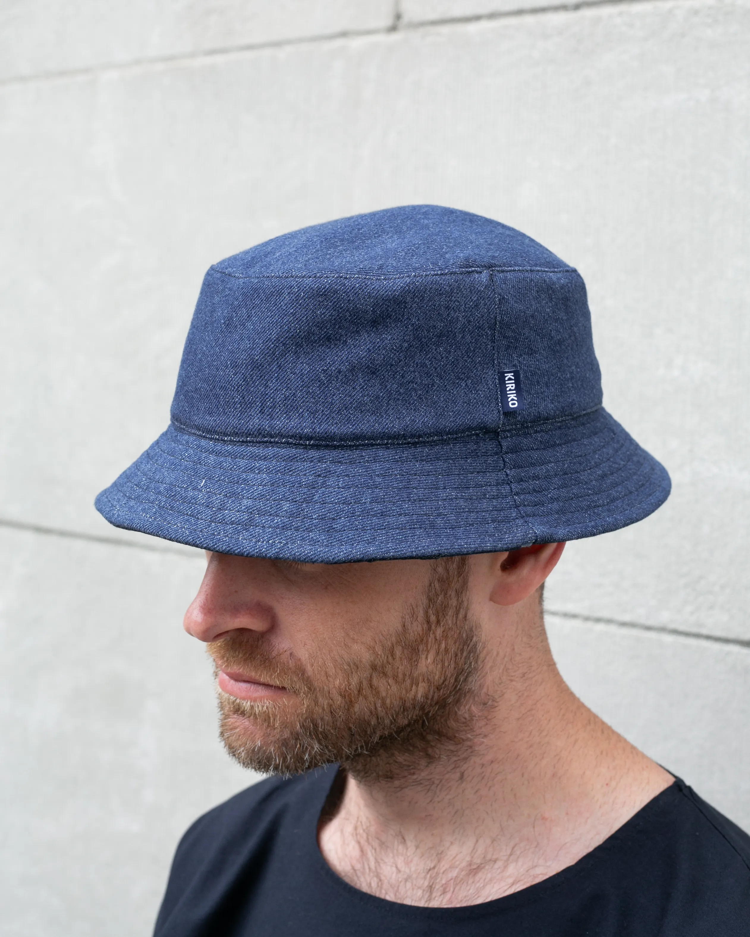 Kiriko Original Bucket Hat, Reversible, Patched Dark Denim sold by Kiriko product image thumbnail 3