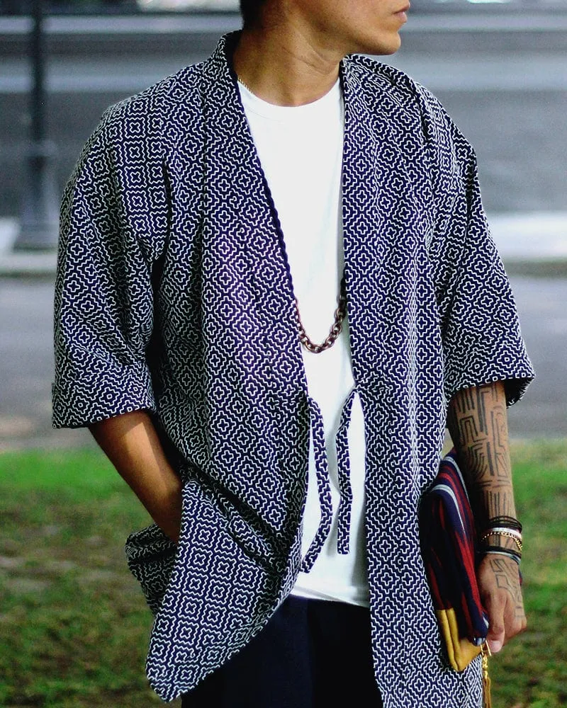 Modern Hitomezashi Dougi Jacket, Navy sold by Kiriko