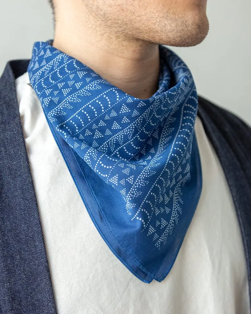 Aizawa Lightweight Indigo Bandana, Multi-pattern Dots sold by Kiriko