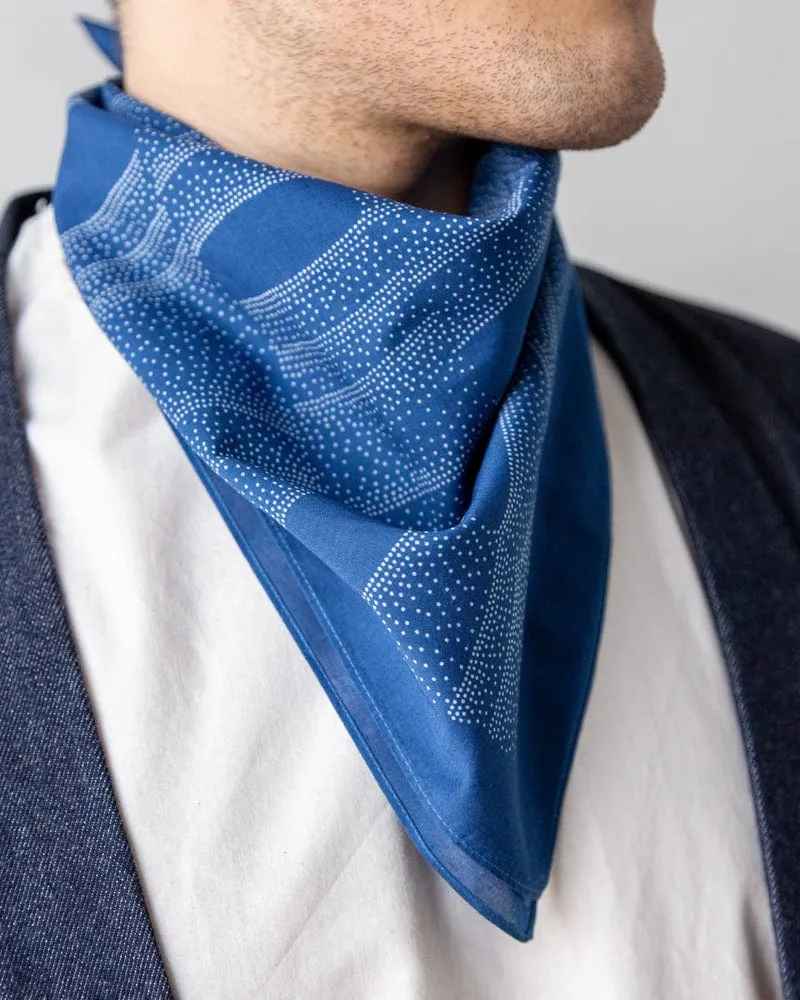 Aizawa Lightweight Indigo Bandana, Tachiwaku Dots sold by Kiriko