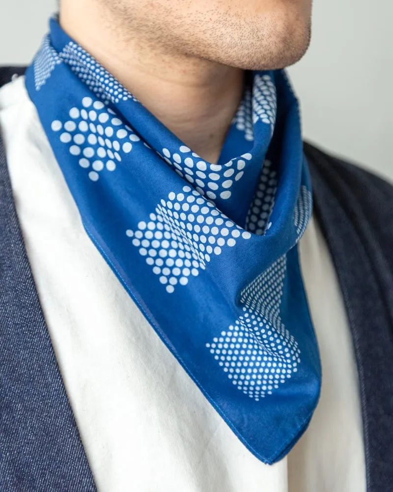 Aizawa Lightweight Indigo Bandana, Boarder and Multi-Dots sold by Kiriko