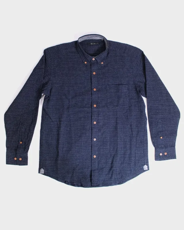 ToK Shirt, Long Sleeve Button-Up, Chijimi, Indigo with Small Grid sold by Kiriko