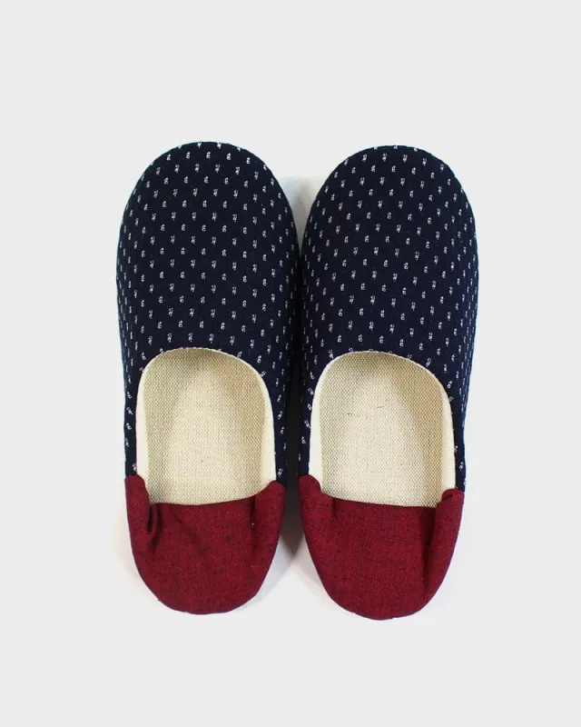 ToK Women's Babouche, Indigo Dash Kasuri with Red Heel sold by Kiriko