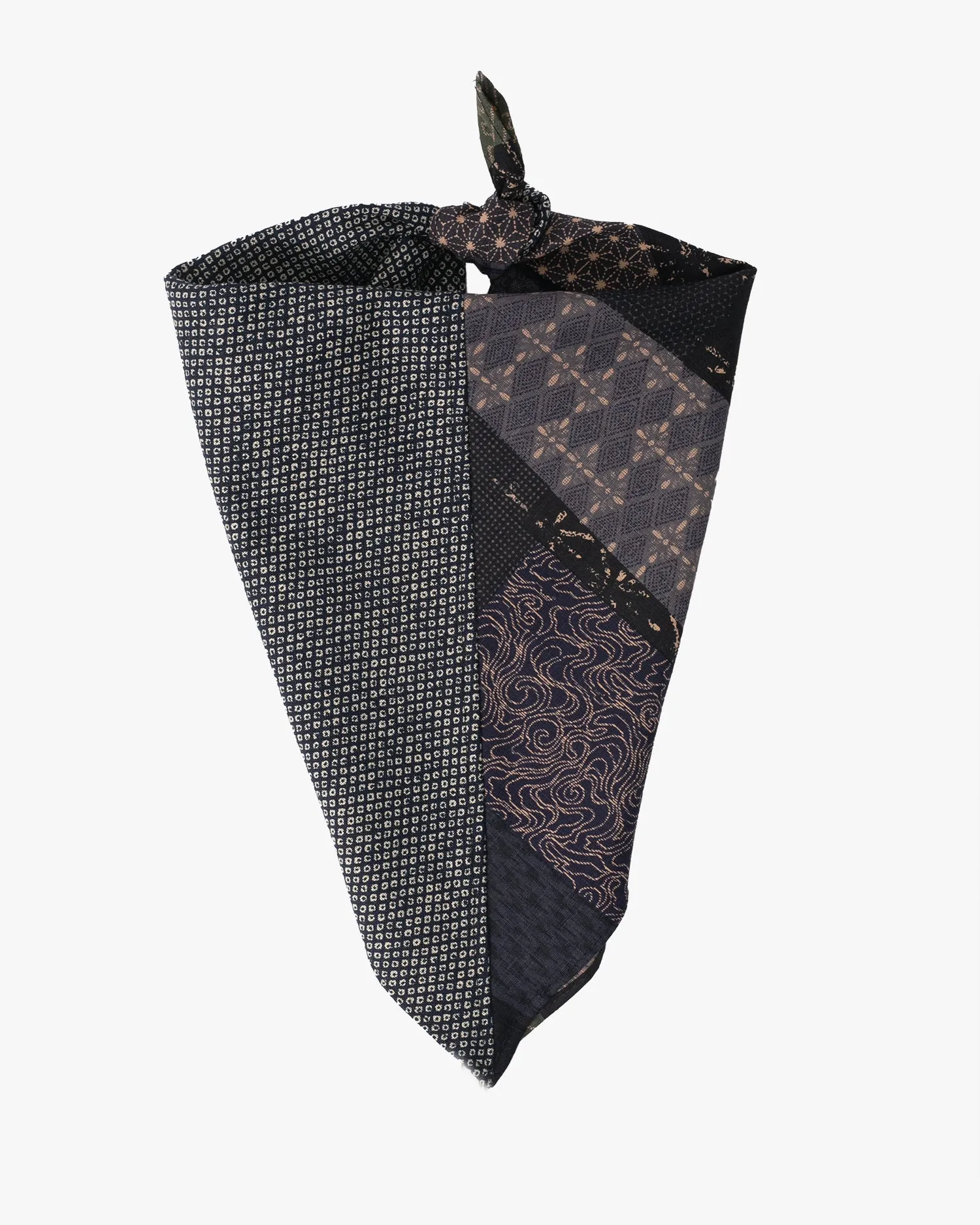 Kiriko Original Bandana, Split, Dark Indigo Patchwork Style with Indigo Shibori sold by Kiriko product image thumbnail 2