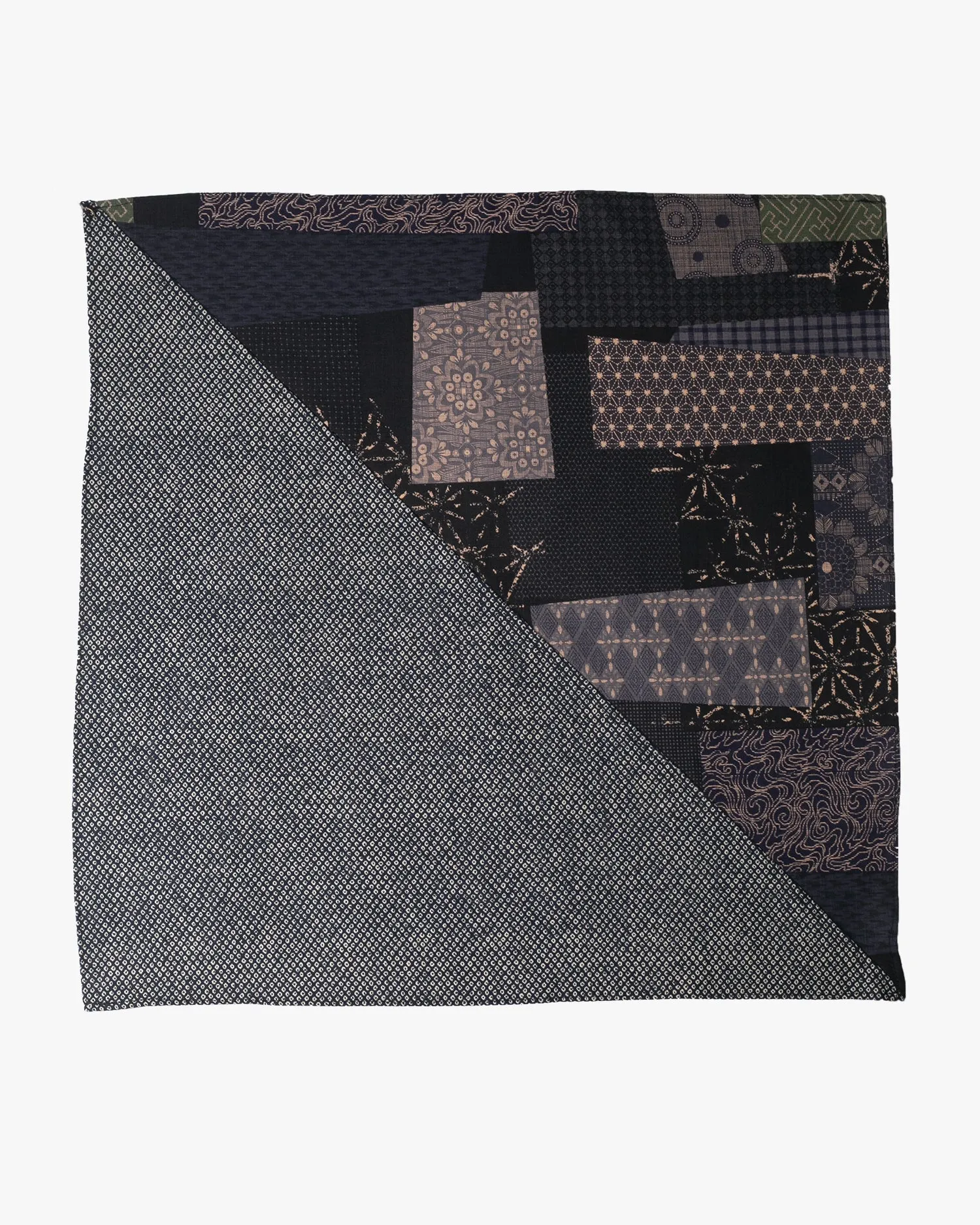 Kiriko Original Bandana, Split, Dark Indigo Patchwork Style with Indigo Shibori sold by Kiriko product image thumbnail 3