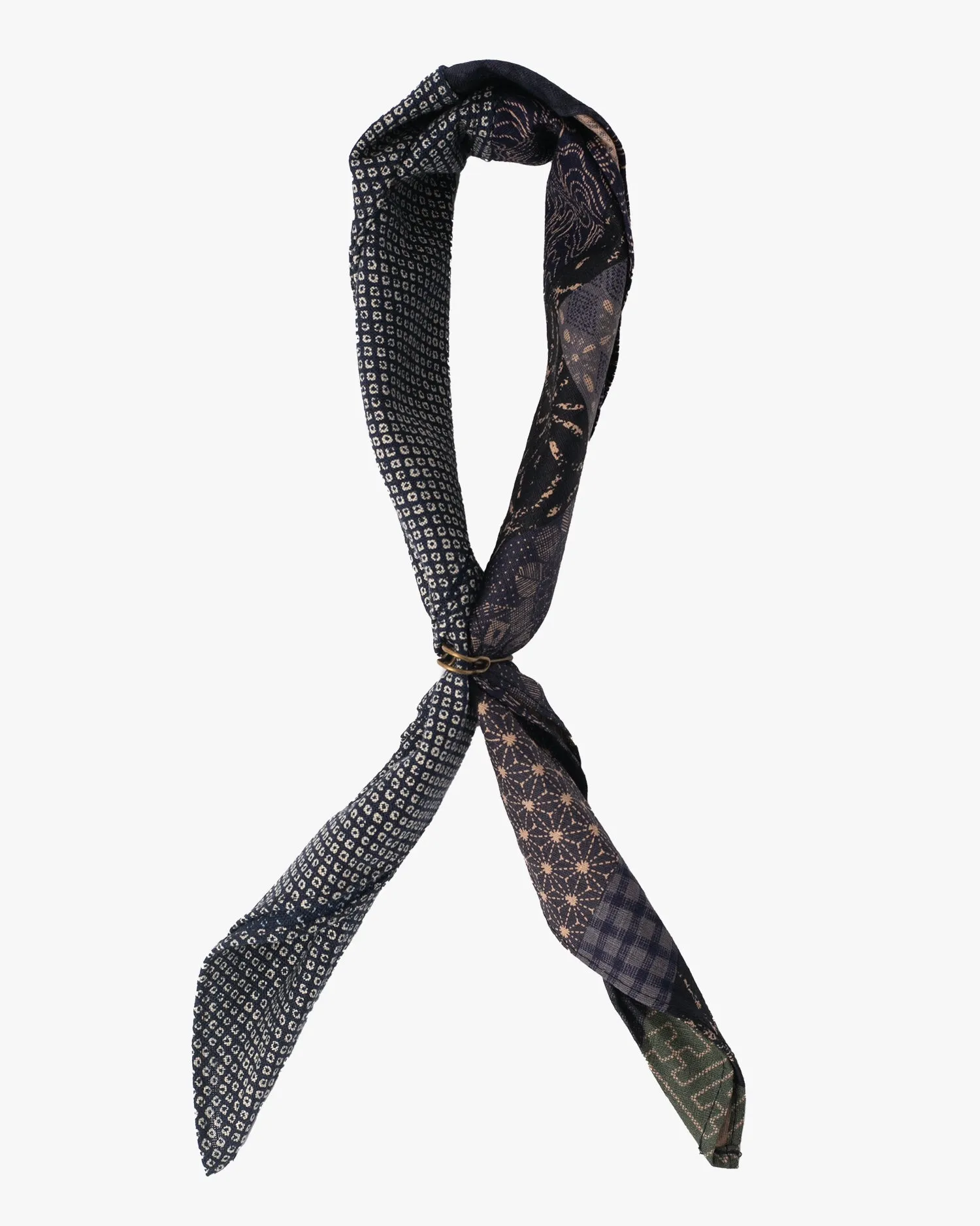 Kiriko Original Bandana, Split, Dark Indigo Patchwork Style with Indigo Shibori sold by Kiriko product image thumbnail 4