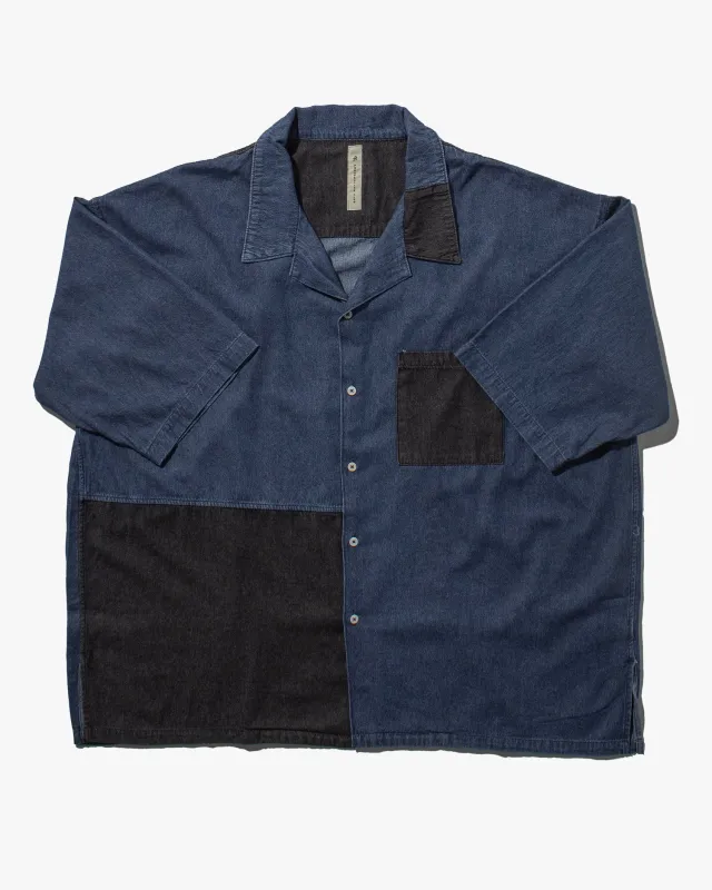 Prospective Flow Button Up Shirt, RIYU - DNMC Blue and Black Kariyushi Wear sold by Kiriko