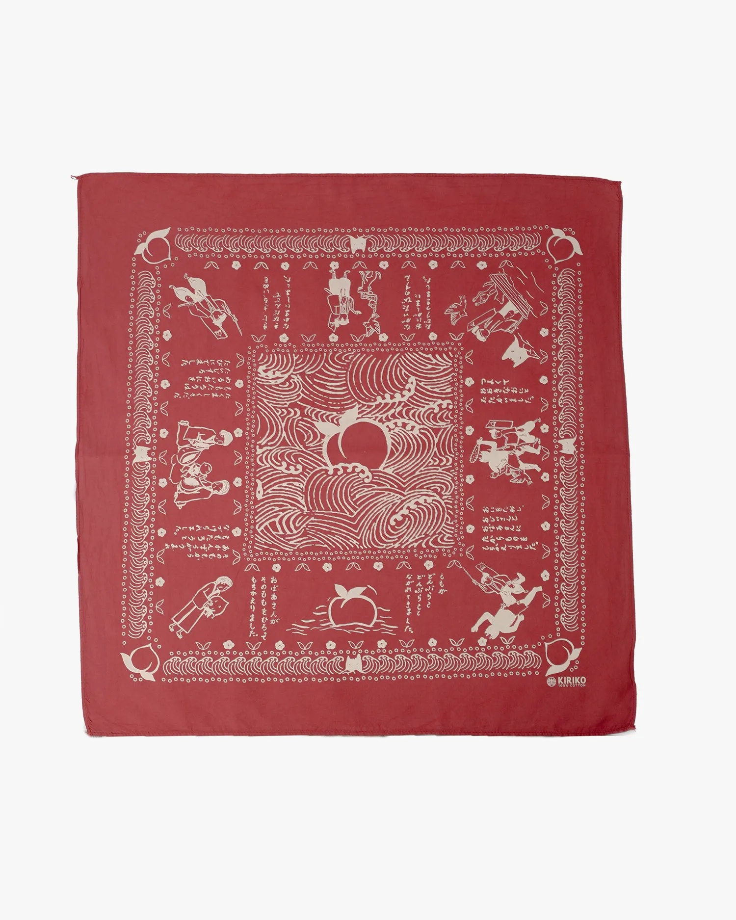Kiriko Original Screen Printed, Custom-Dyed Bandana, Momotaro - Red sold by Kiriko product image thumbnail 4