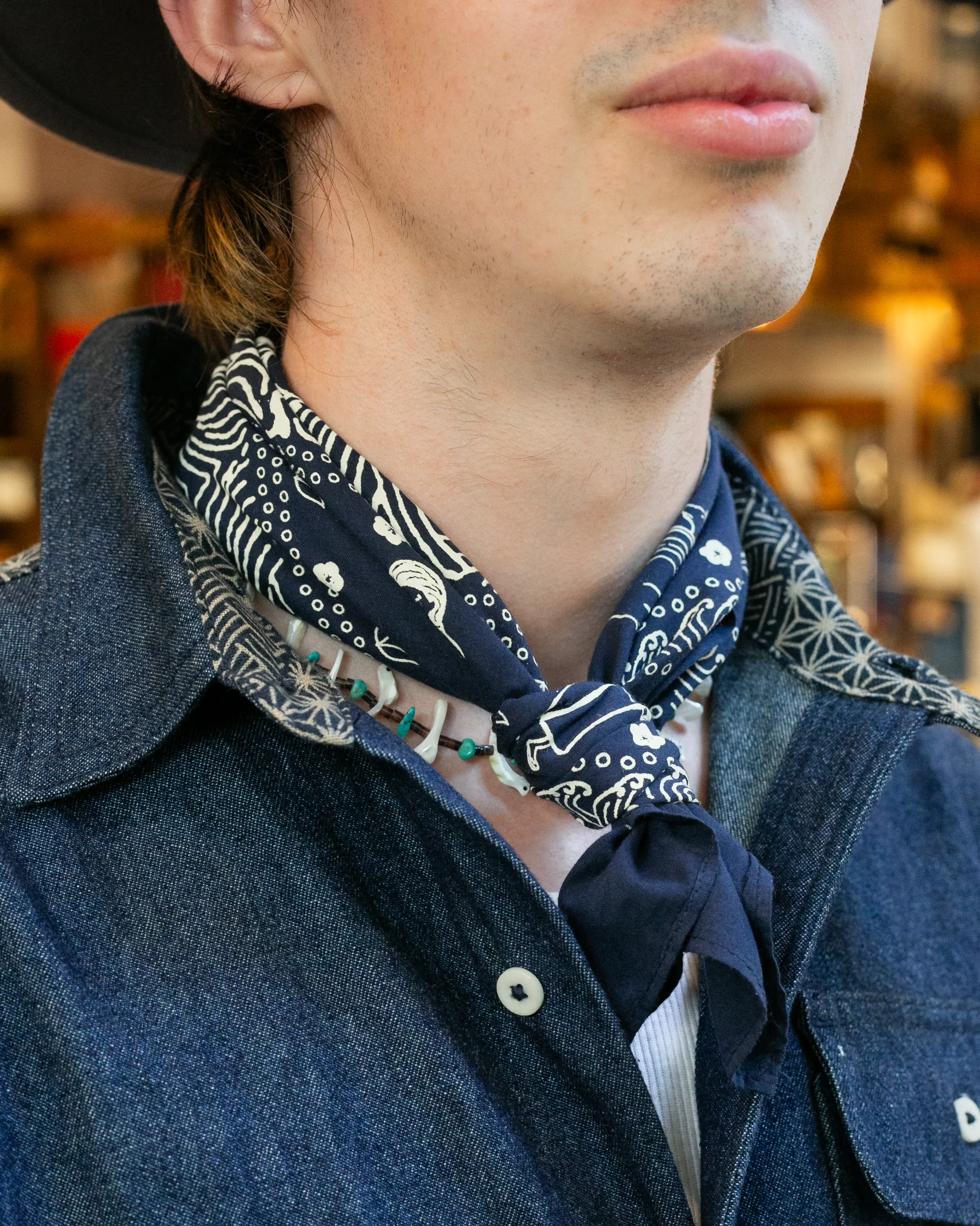 Kiriko Original Screen Printed, Custom-Dyed Bandana, Momotaro - Blue sold by Kiriko