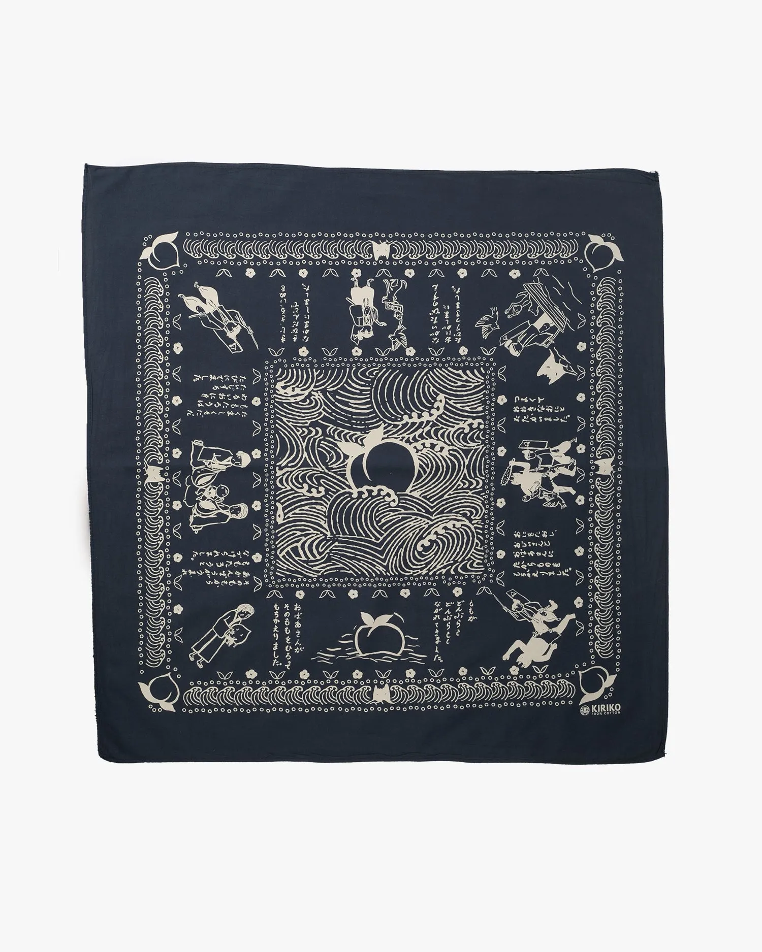 Kiriko Original Screen Printed, Custom-Dyed Bandana, Momotaro - Blue sold by Kiriko product image thumbnail 3