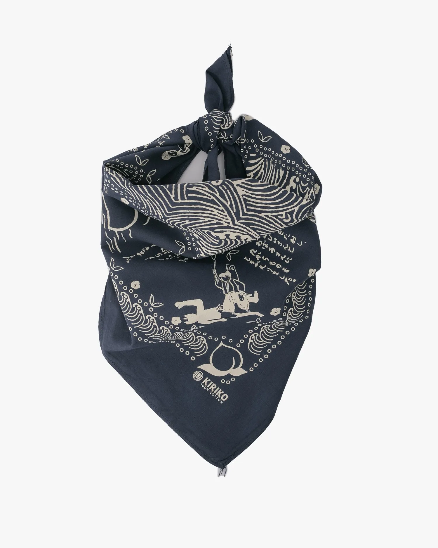 Kiriko Original Screen Printed, Custom-Dyed Bandana, Momotaro - Blue sold by Kiriko product image thumbnail 5