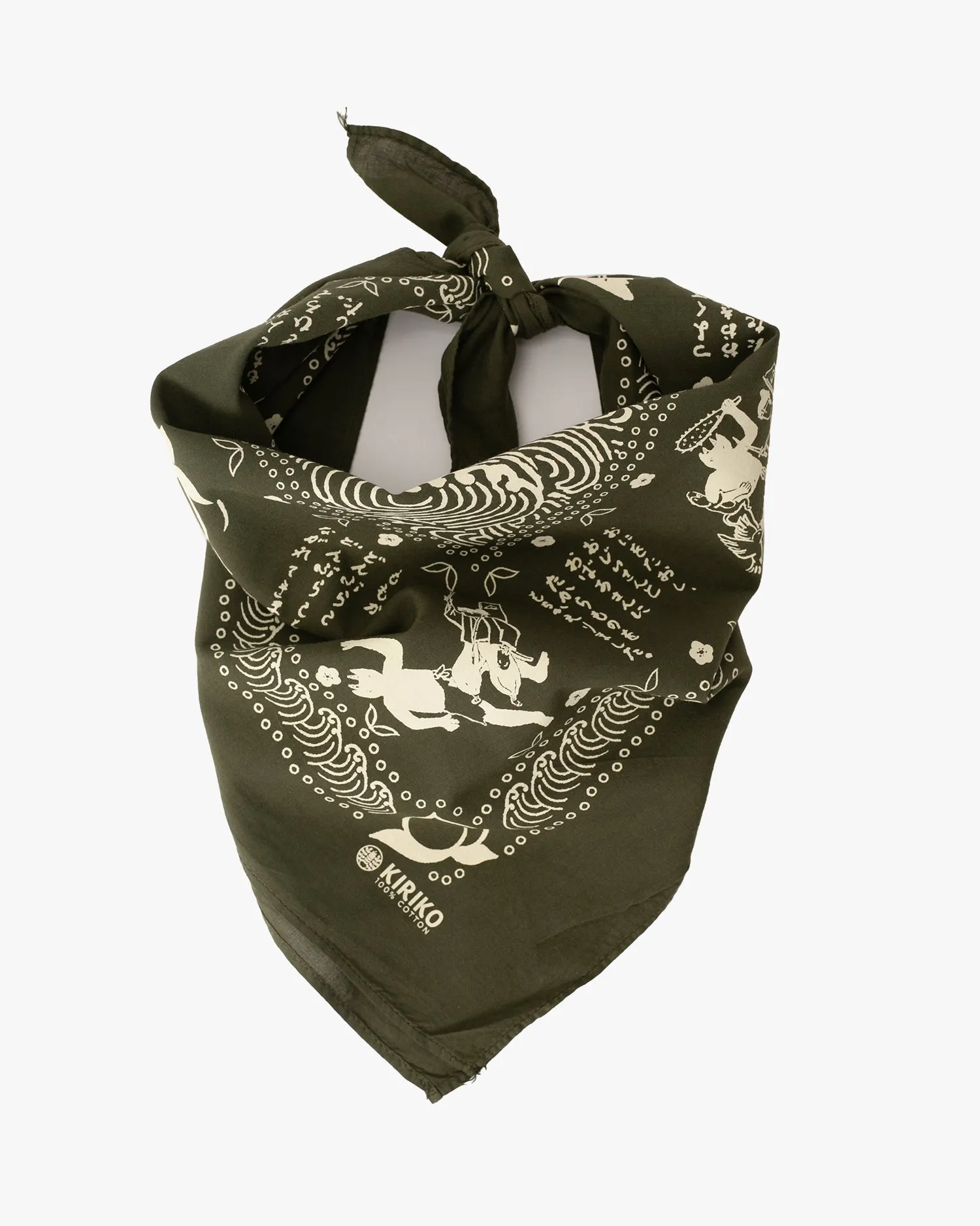 Kiriko Original Screen Printed, Custom-Dyed Bandana, Momotaro - Dark Green sold by Kiriko product image thumbnail 2