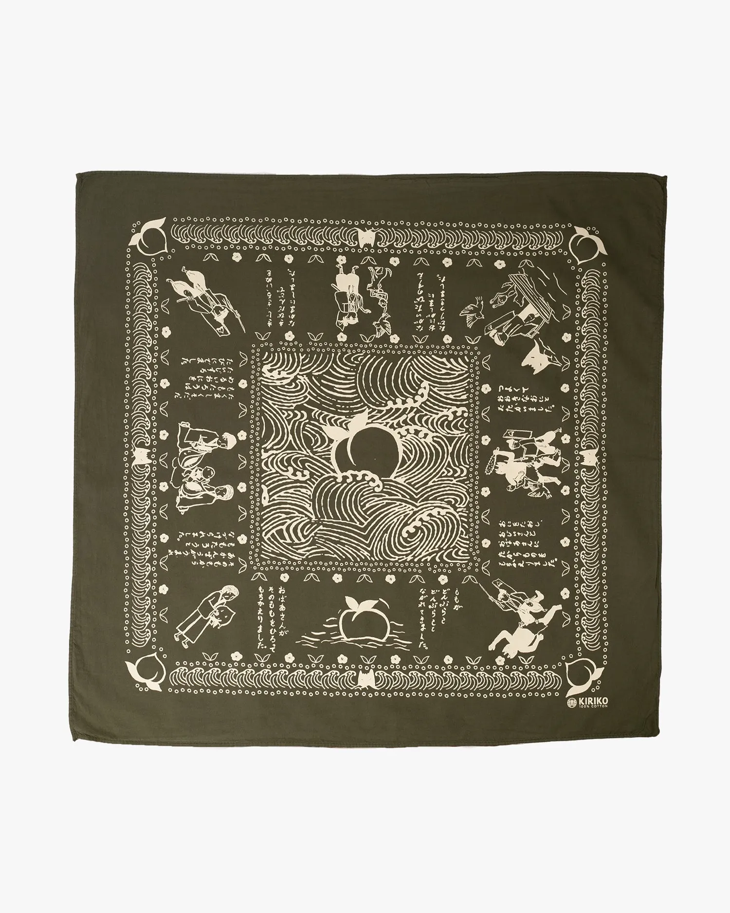 Kiriko Original Screen Printed, Custom-Dyed Bandana, Momotaro - Dark Green sold by Kiriko product image thumbnail 3