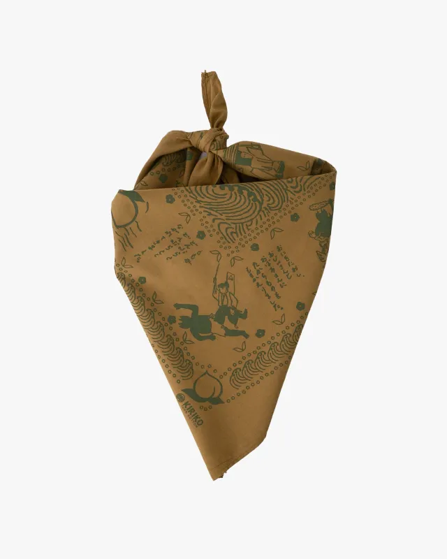 Kiriko Original Screen Printed, Custom-Dyed Bandana, Momotaro - Faded Gold sold by Kiriko
