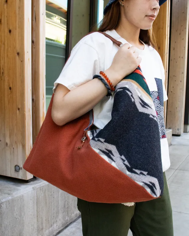 Kiriko Original Tsuno Tote, Sashi-Ori, Burnt Orange with Multicolor Wool Pendleton Fabric sold by Kiriko