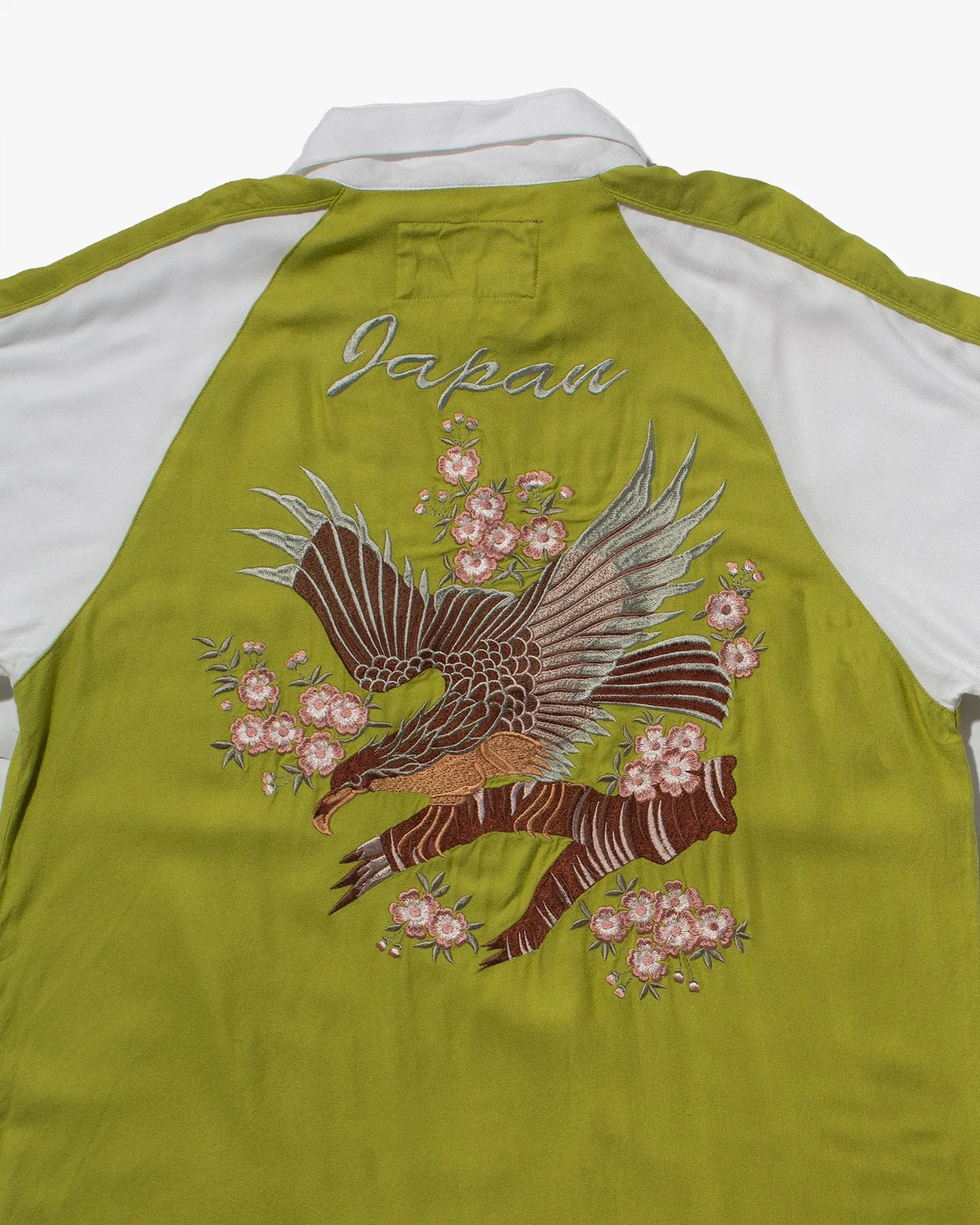 Japanese Repro, Short Sleeve Aloha Shirt, Houston Brand, Lime Green with Eagle and Cherry Blossoms - L sold by Kiriko product image thumbnail 3