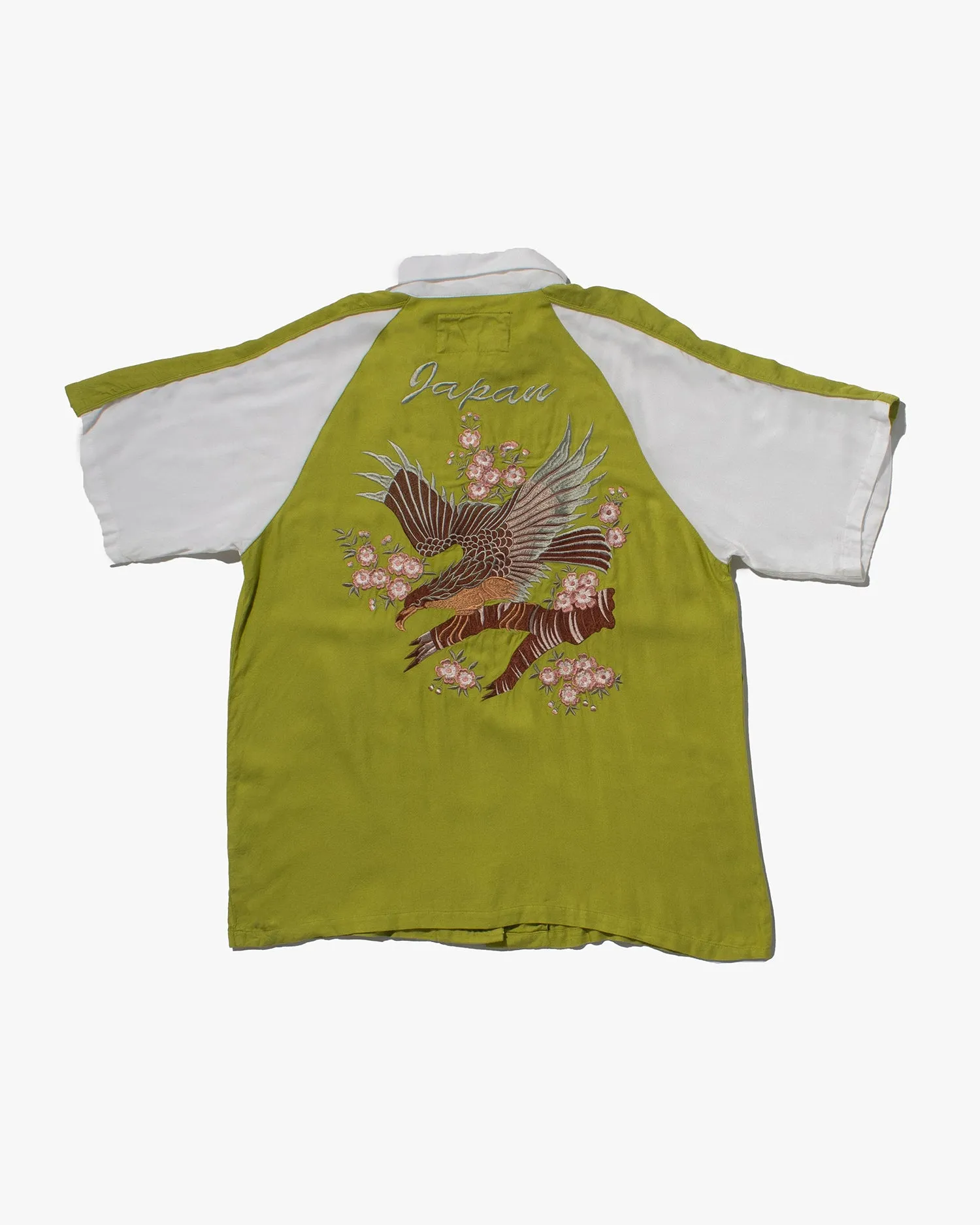 Japanese Repro, Short Sleeve Aloha Shirt, Houston Brand, Lime Green with Eagle and Cherry Blossoms - L sold by Kiriko product image thumbnail 2