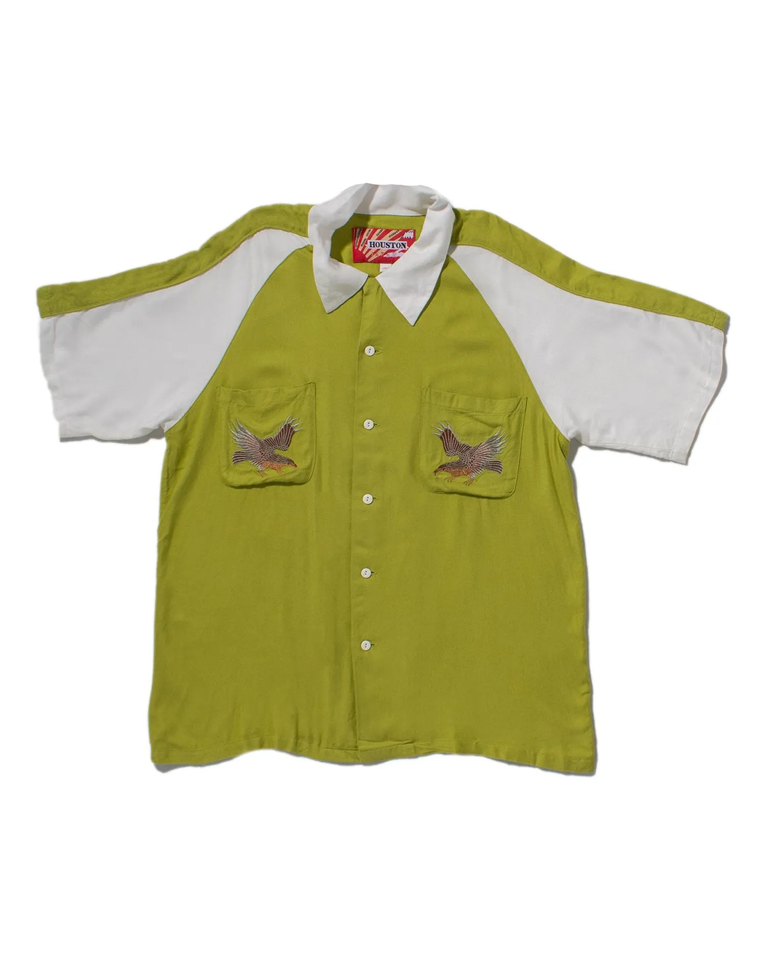 Japanese Repro, Short Sleeve Aloha Shirt, Houston Brand, Lime Green with Eagle and Cherry Blossoms - L sold by Kiriko