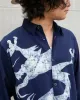 Japanese Repro, Indigo Button up Shirt, Gaijin Made Brand, Indigo with Dragon sold by Kiriko