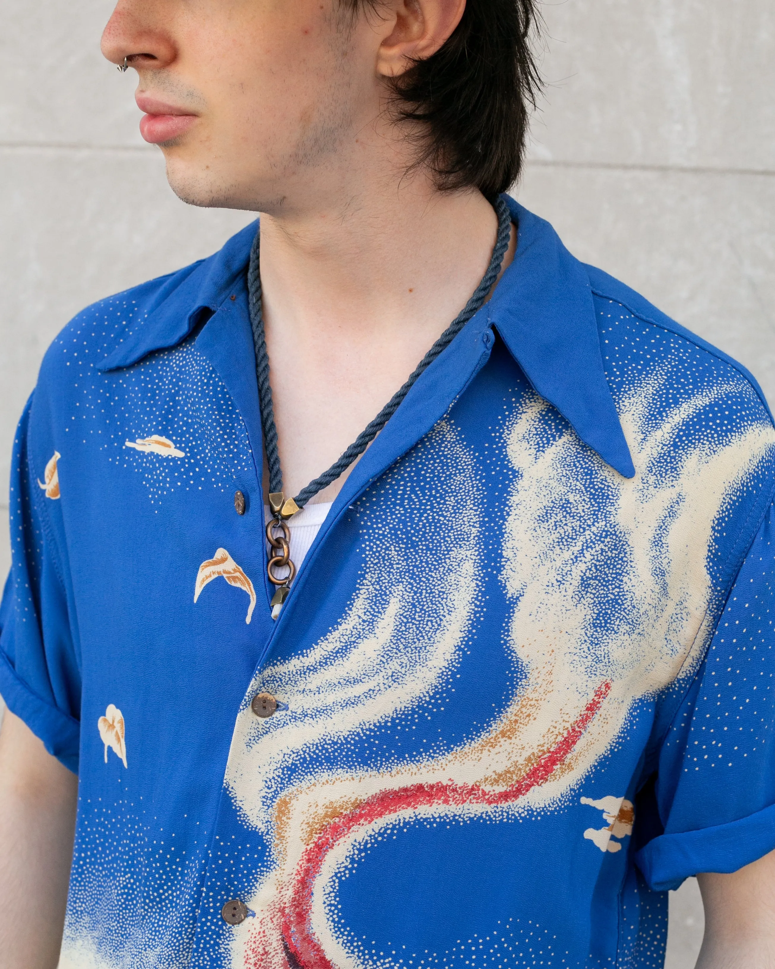 Japanese Repro, Short Sleeve Aloha Shirt, Denime Brand, Blue Volcano - L sold by Kiriko product image thumbnail 3