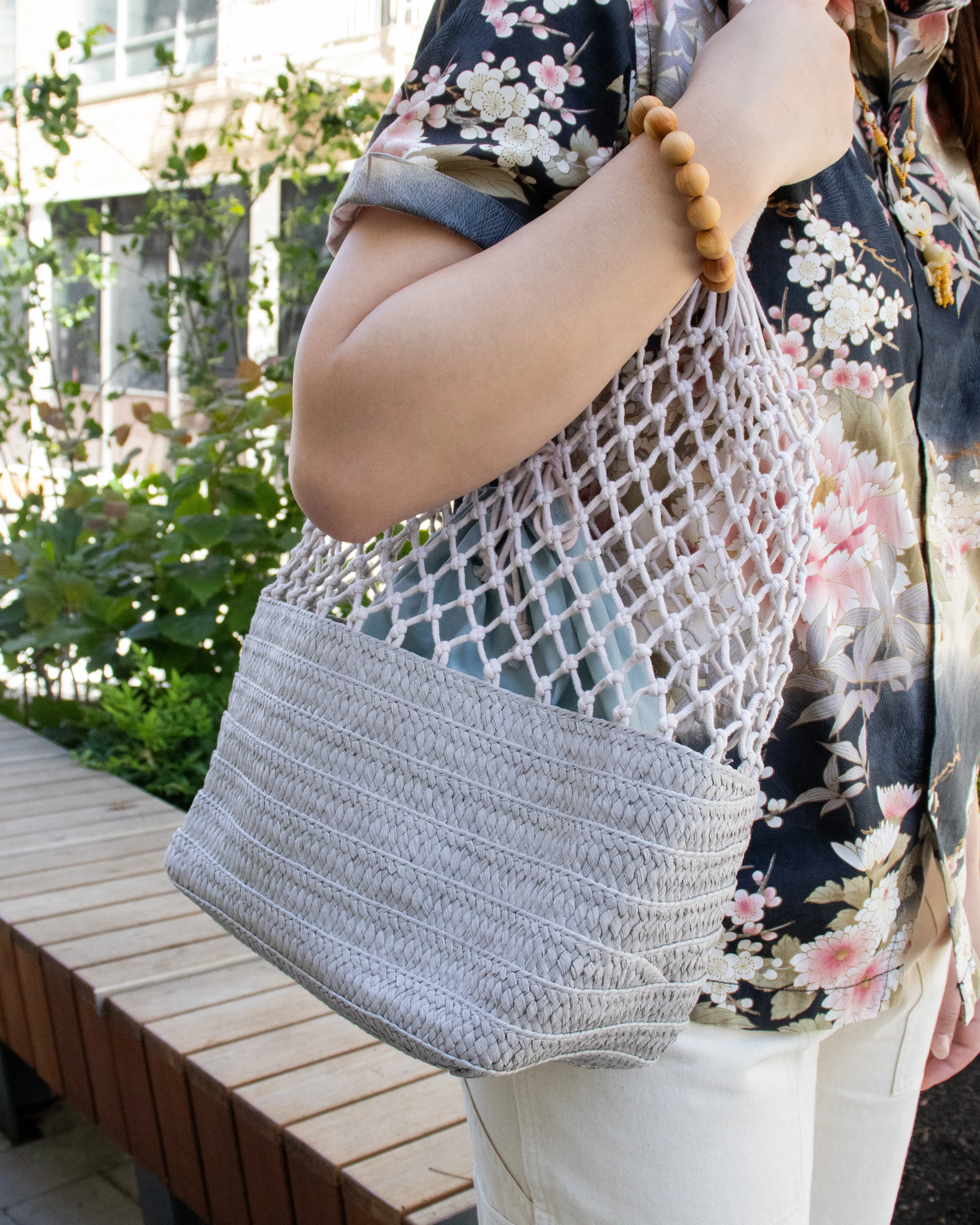 Trellis Tote Bag, Bisque, Gray sold by Kiriko