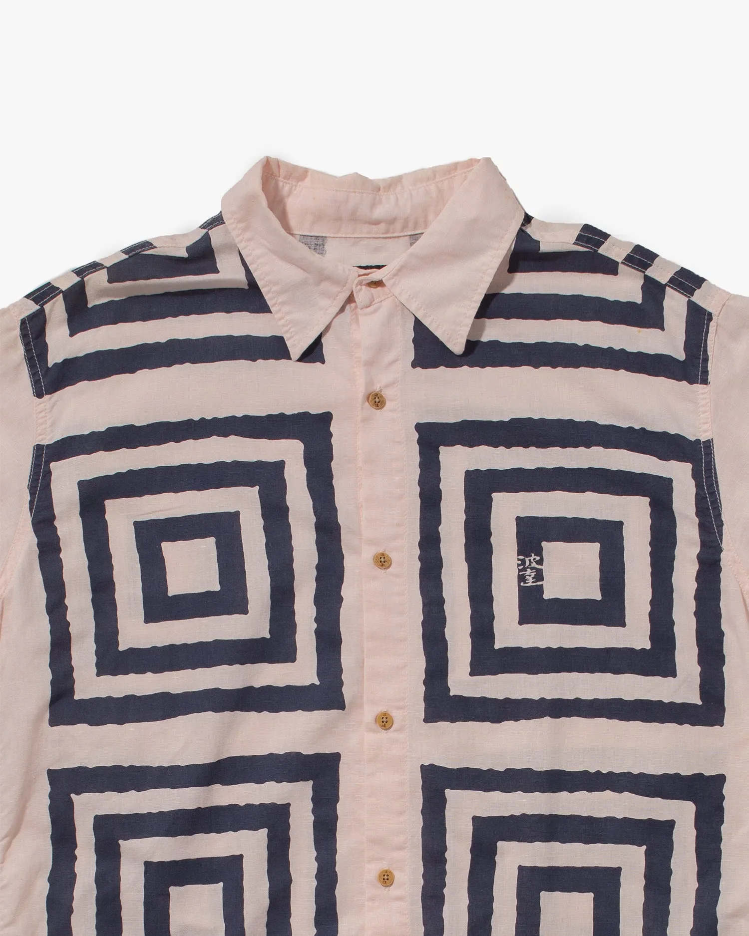 Japanese Repro, Short Sleeve Aloha Shirt, Coral Tint with Navy Square Shapes sold by Kiriko product image thumbnail 2
