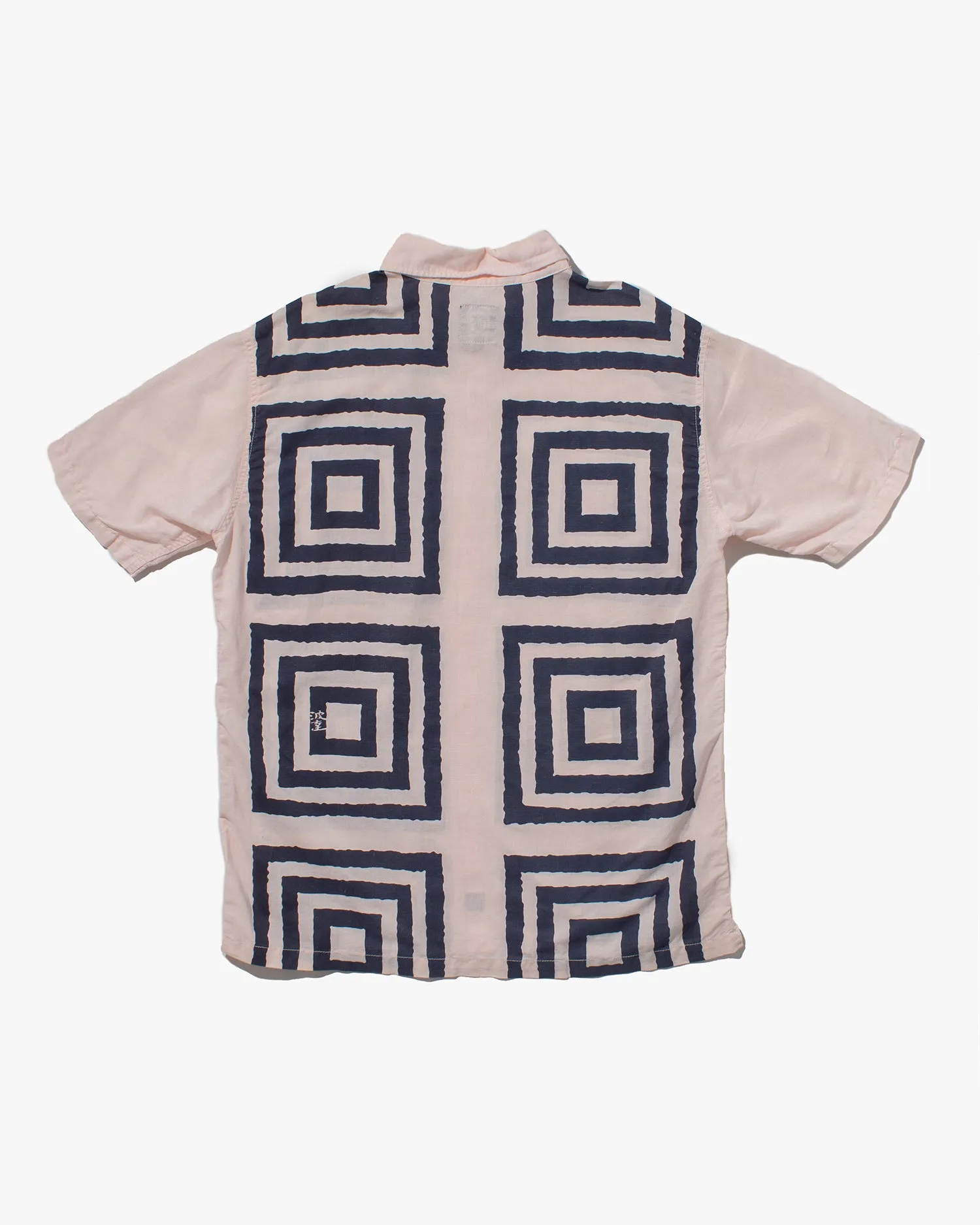 Japanese Repro, Short Sleeve Aloha Shirt, Coral Tint with Navy Square Shapes sold by Kiriko product image thumbnail 3